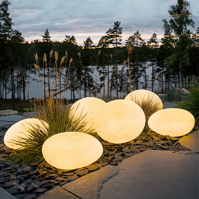 Stone Effect Solar Garden Light Oval Outdoor Pebble Lamp
