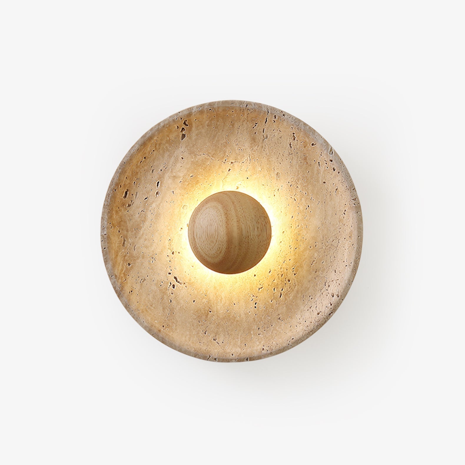 Travertine Round Disc Wall Light Wood Sphere Modern Sconce