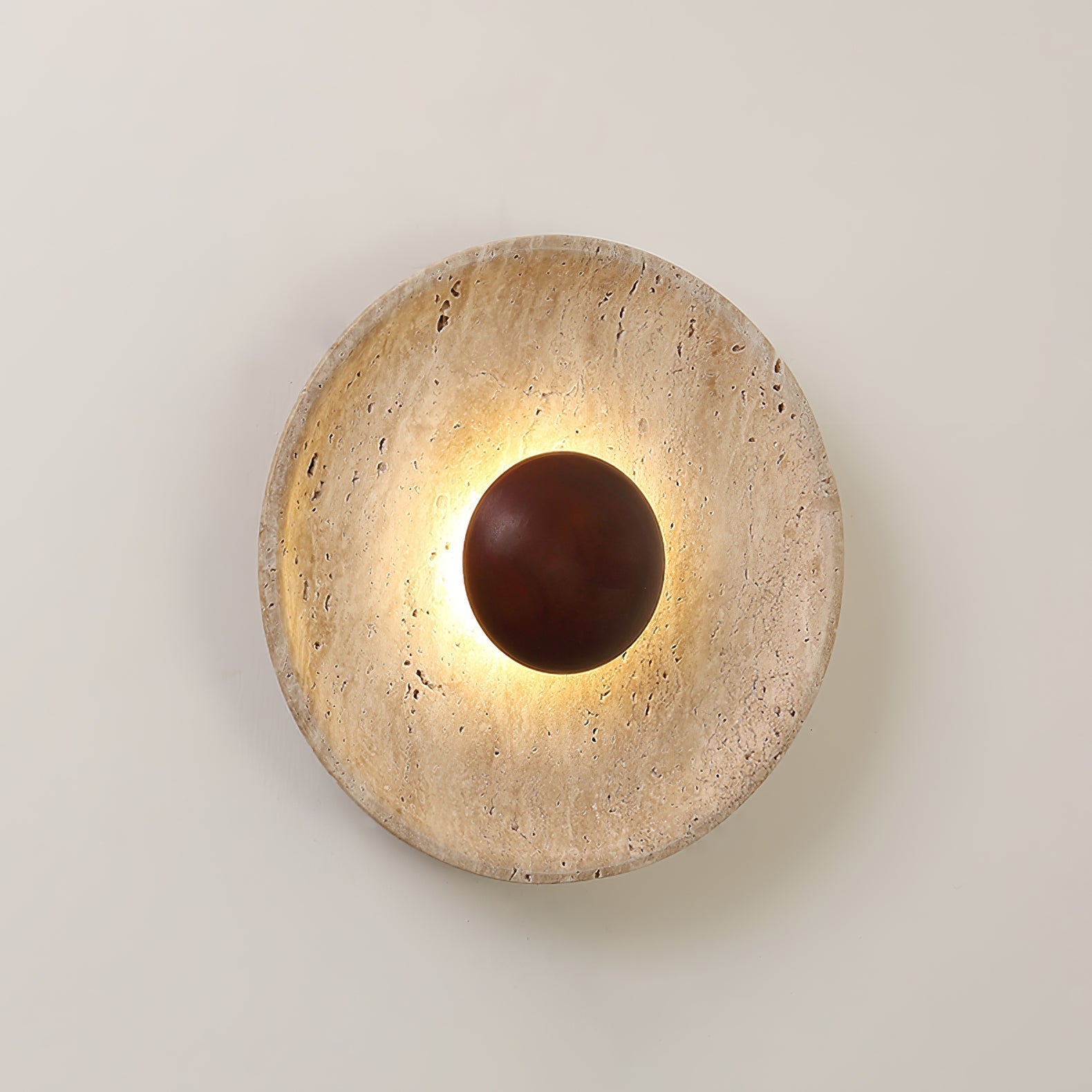 Travertine Round Disc Wall Light Wood Sphere Modern Sconce