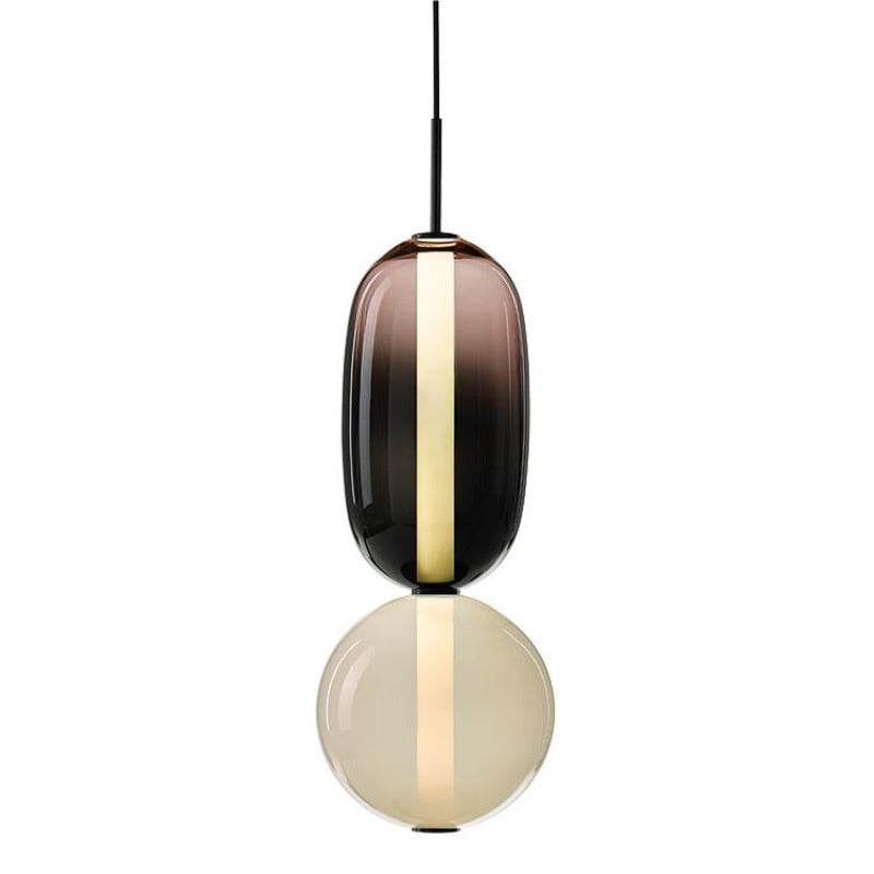 Two Tone Glass Pebble Pendant Light Amber Cream Stacked Shades Brass