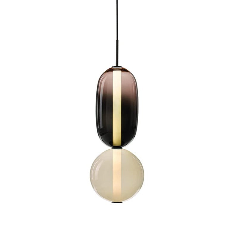 Two Tone Glass Pebble Pendant Light Amber Cream Stacked Shades Brass