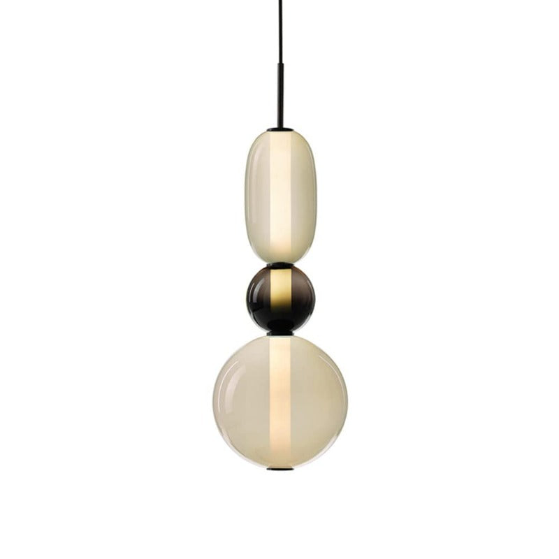 Two Tone Glass Pebble Pendant Light Amber Cream Stacked Shades Brass