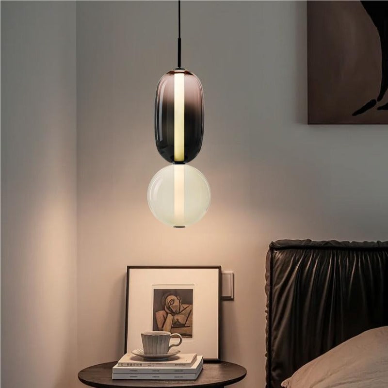 Two Tone Glass Pebble Pendant Light Amber Cream Stacked Shades Brass