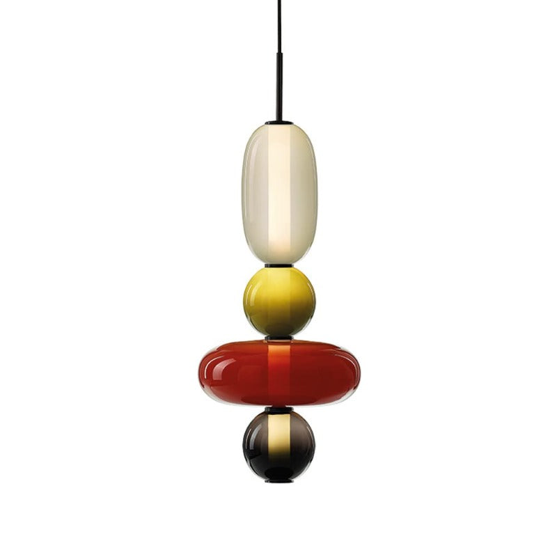 Two Tone Glass Pebble Pendant Light Amber Cream Stacked Shades Brass