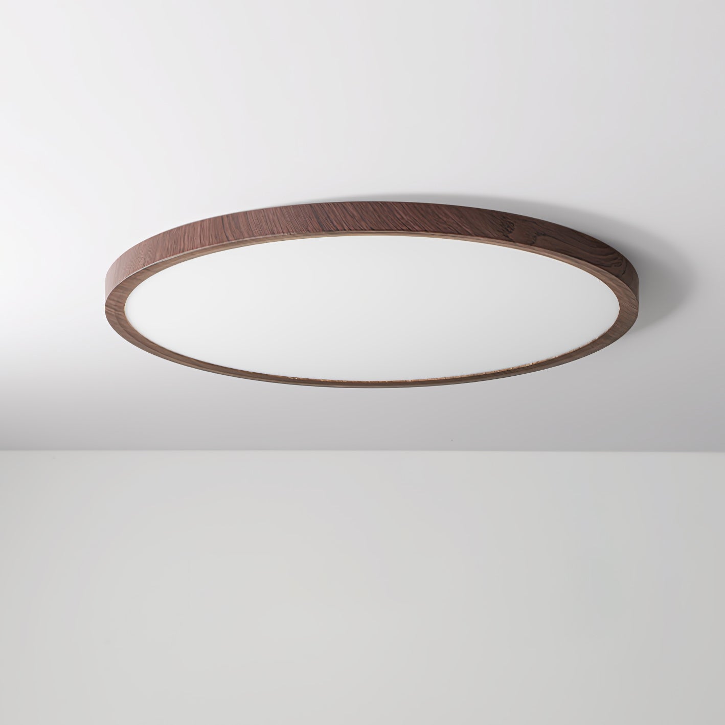 Ultrathin Round LED Flush Mount Ceiling Light Walnut Wood Effect Dimmable