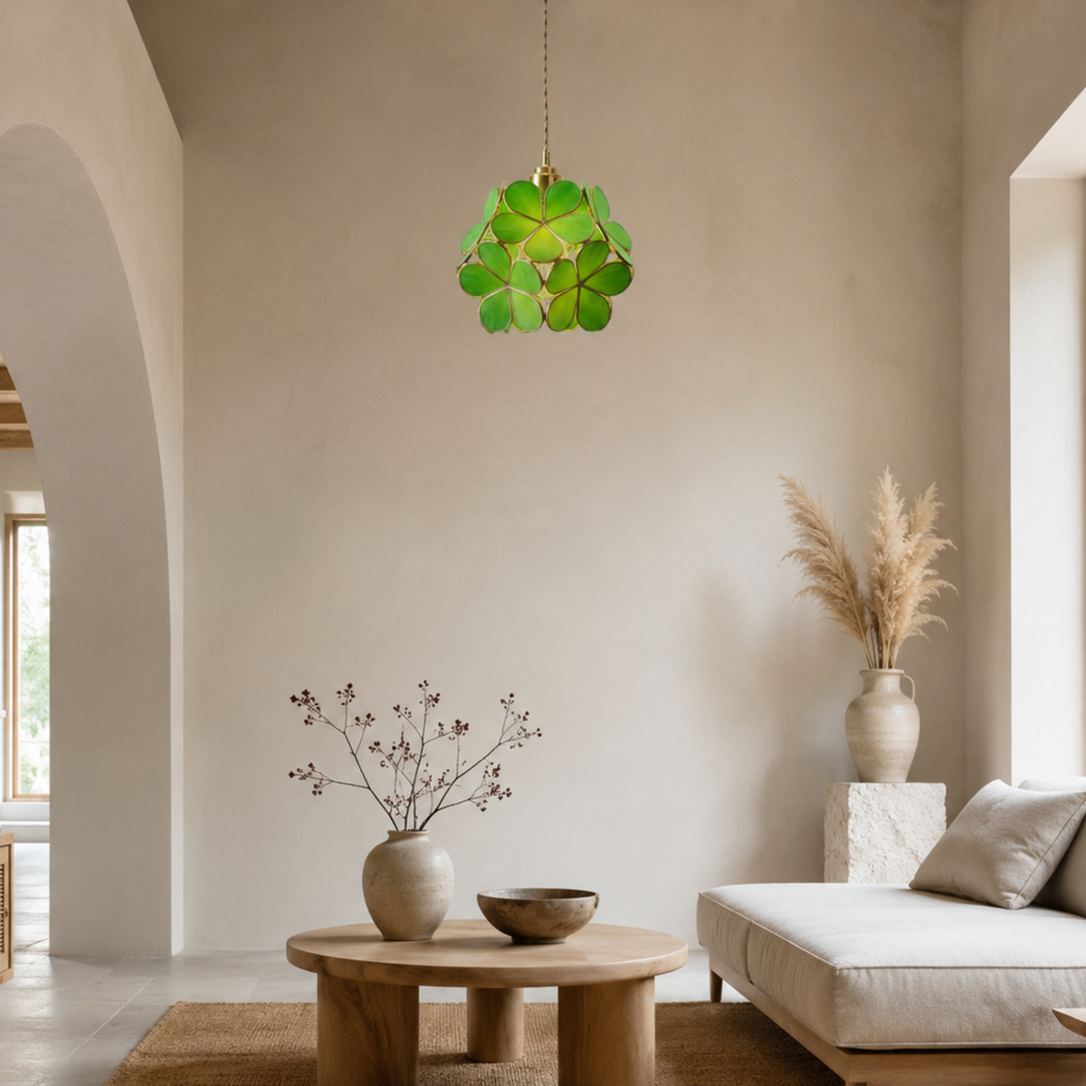 Vintage Flower Petal Tinted Glass Pendant Light