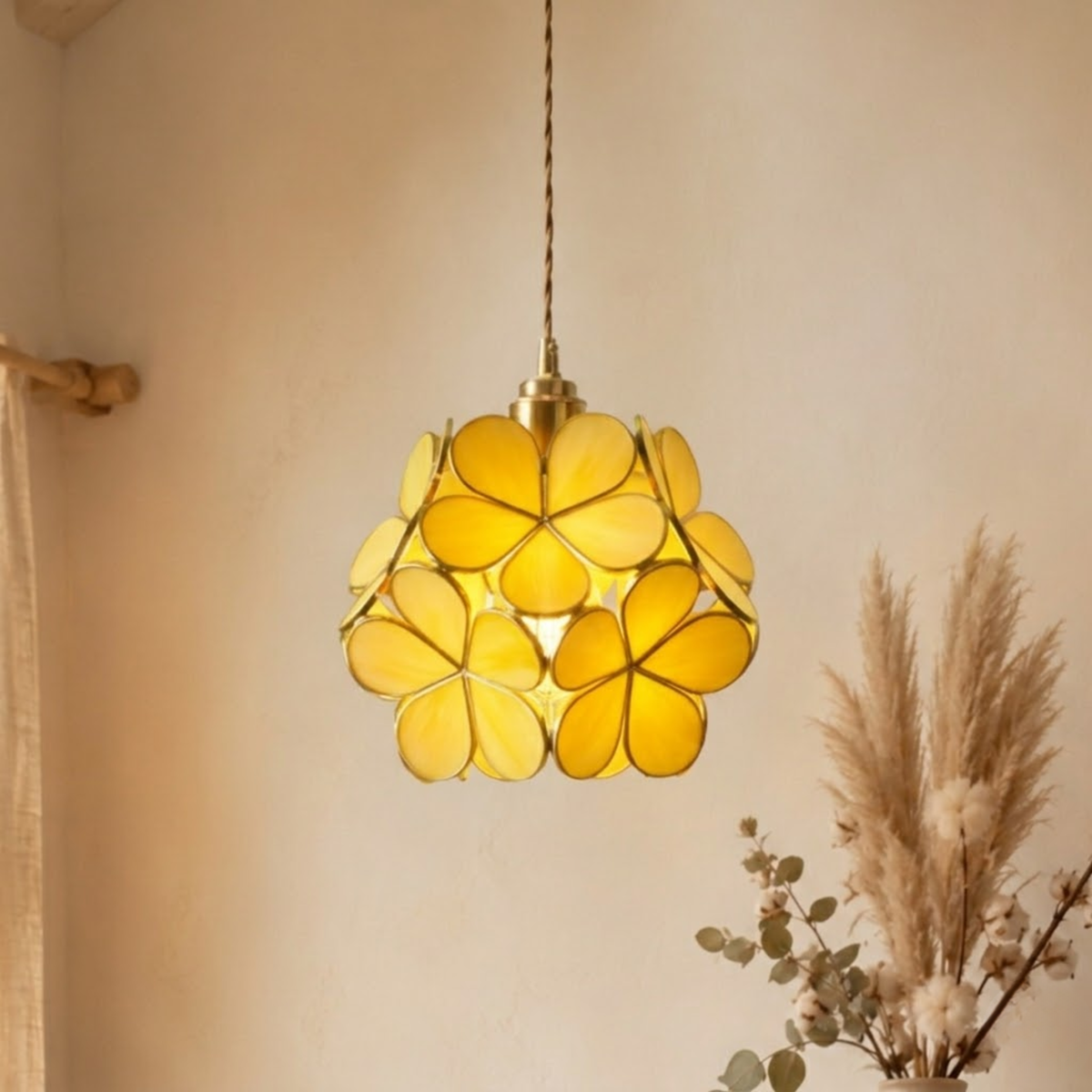 Vintage Flower Petal Tinted Glass Pendant Light