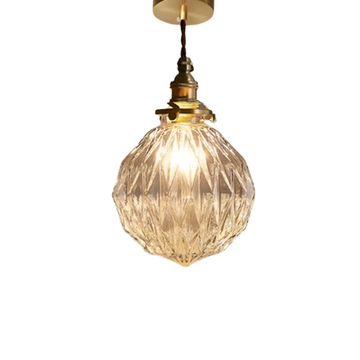 Vintage Ribbed Clear Glass Pendant Light with Brass Tone Fitting