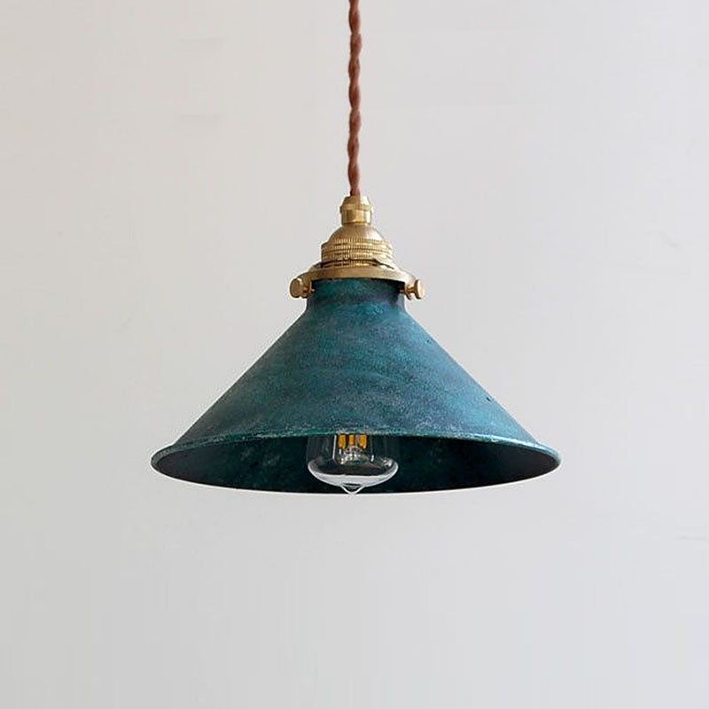 Vintage Rustic Cone Pendant Light Weathered Metal Shade
