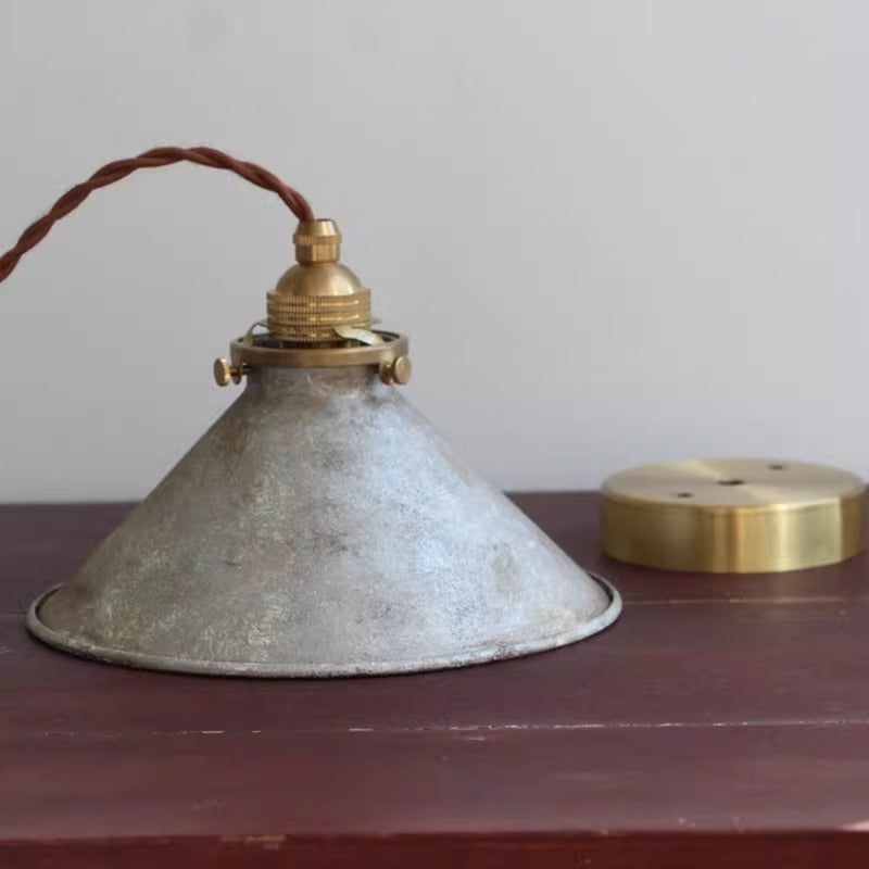 Vintage Rustic Cone Pendant Light Weathered Metal Shade