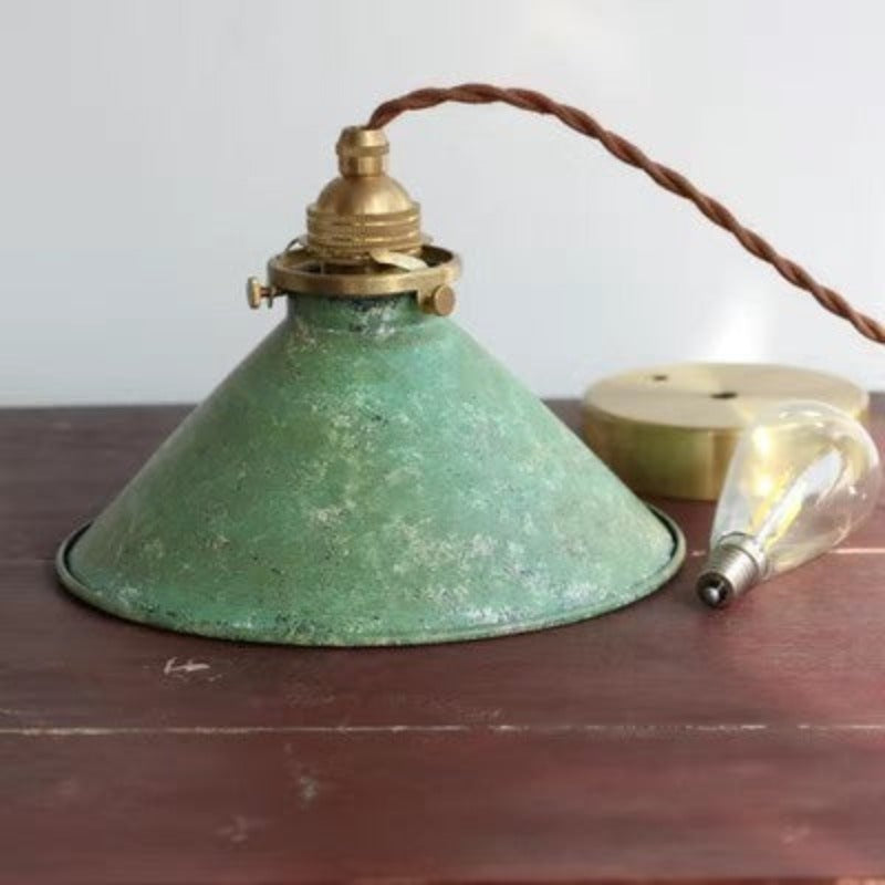 Vintage Rustic Cone Pendant Light Weathered Metal Shade
