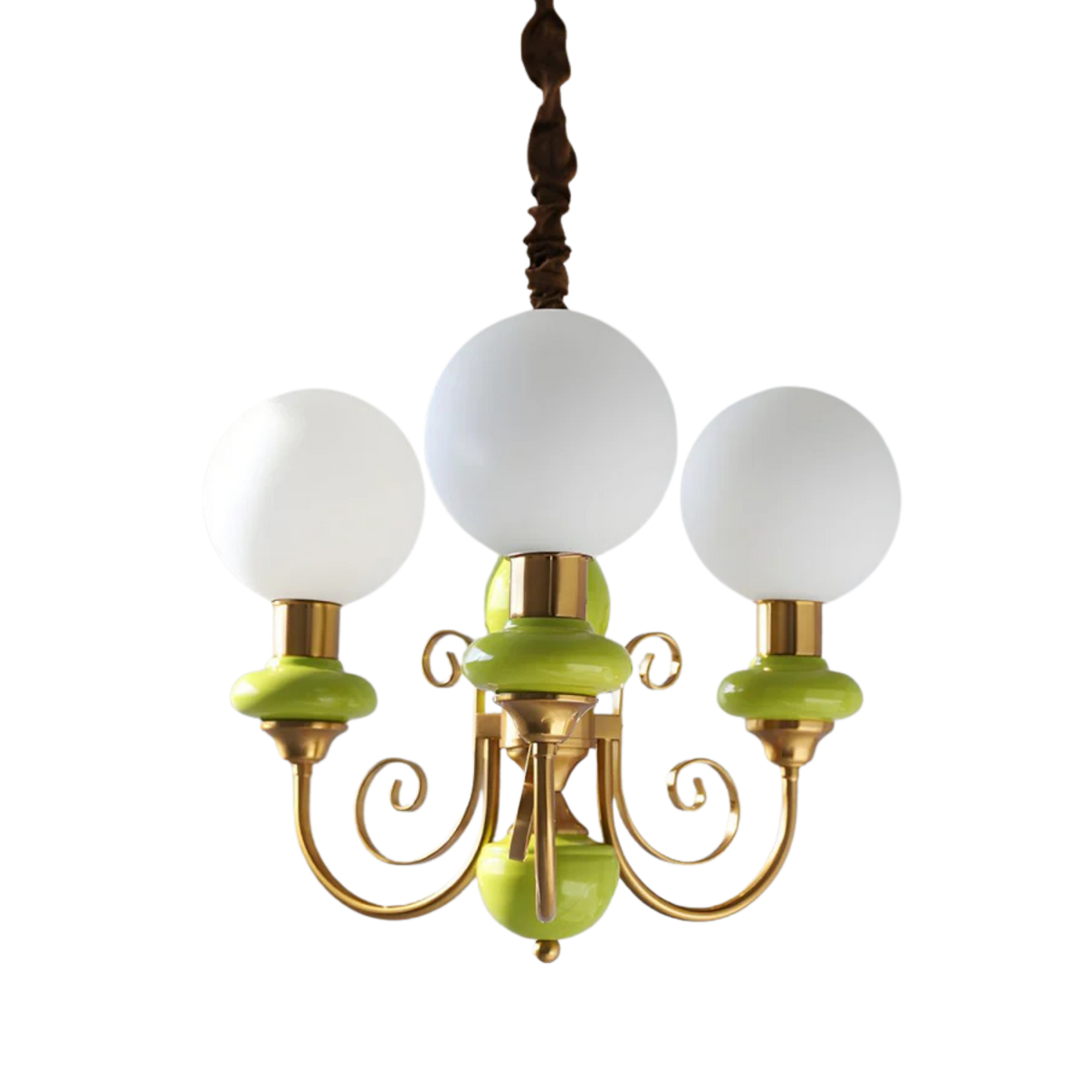 Vintage Style Green Onyx Gold Chandelier With Opal Globe Shades