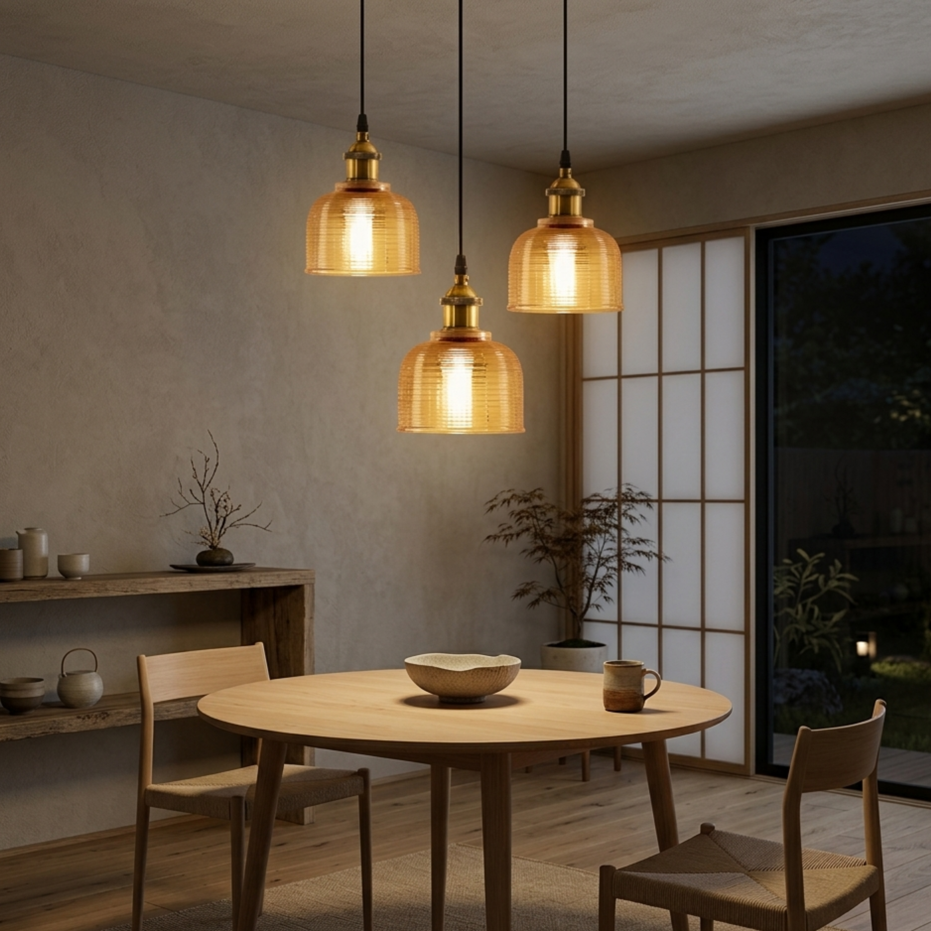 Vintage Tinted Glass Pendant Light Ribbed Bell Shade