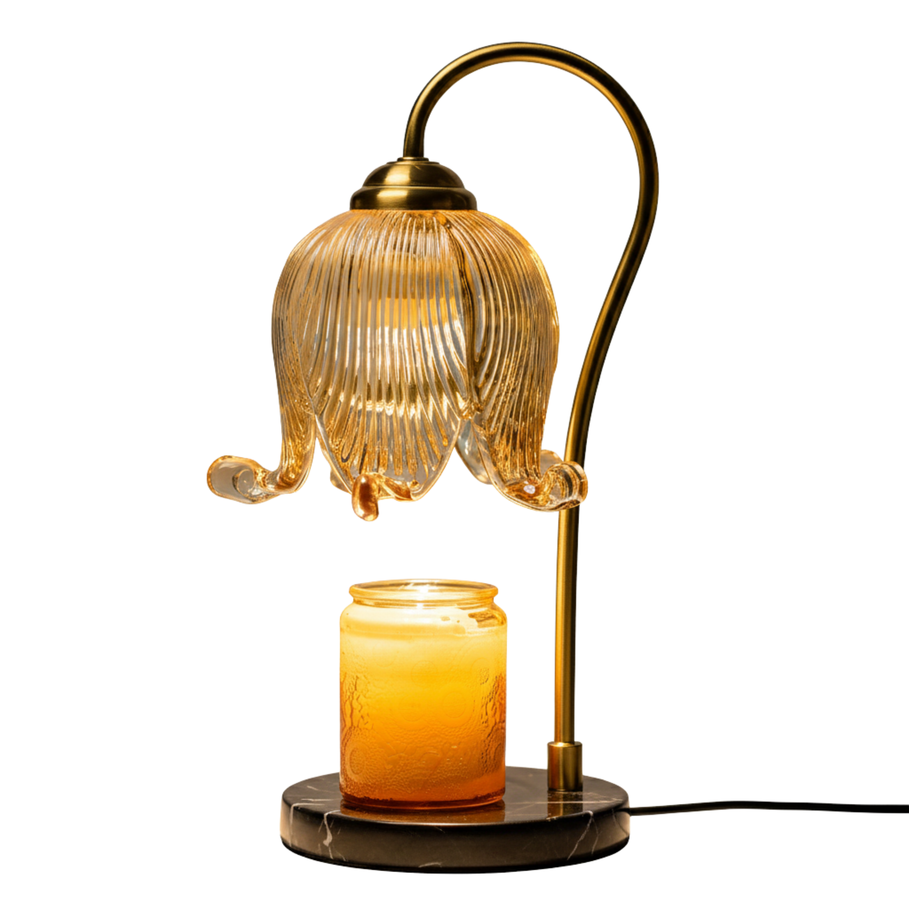 Vintage Tulip Ribbed Glass Candle Warmer Lamp Flame Free Table Lamp