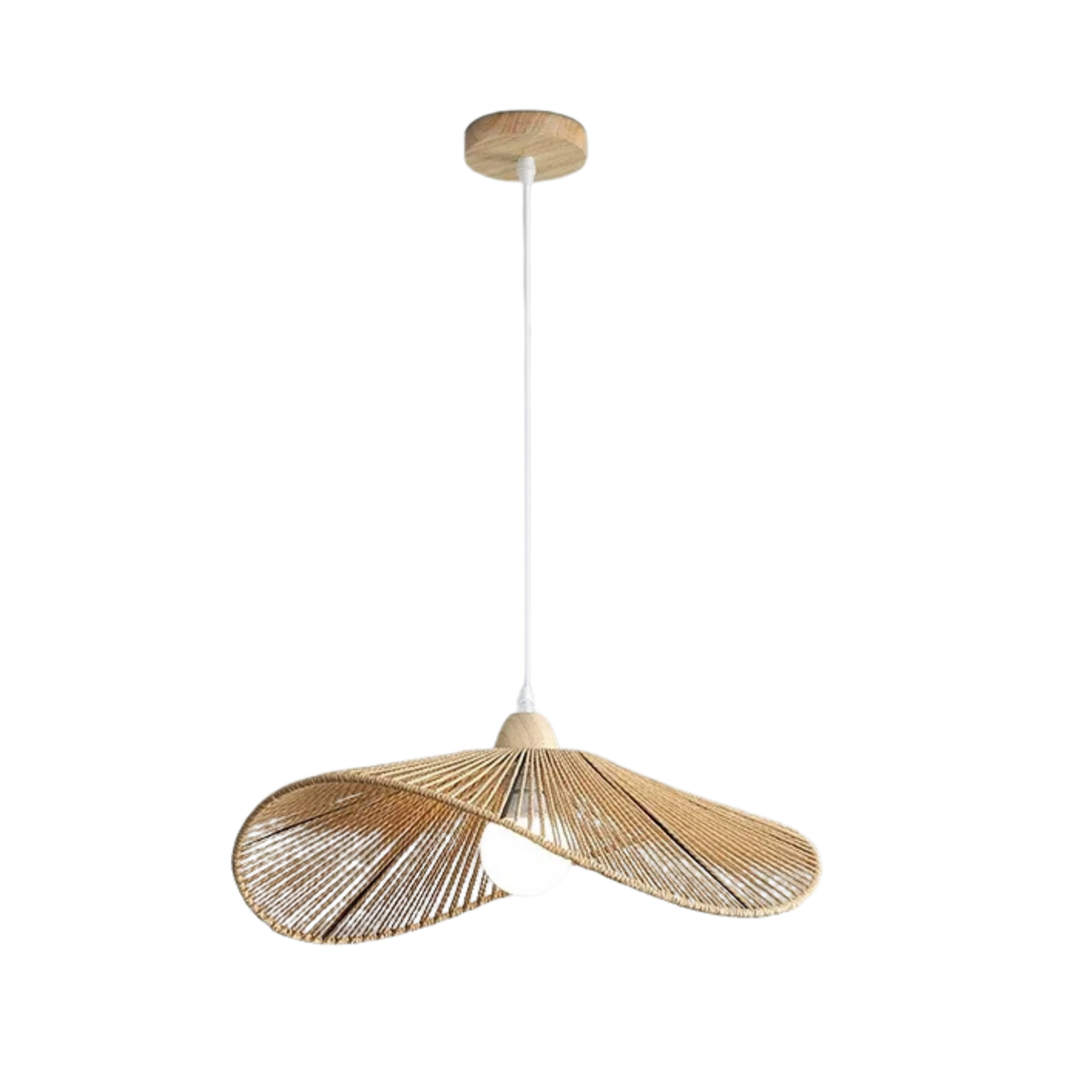 Wabi Sabi Rattan Pendant Light Wavy Woven Bamboo and Wood Shade