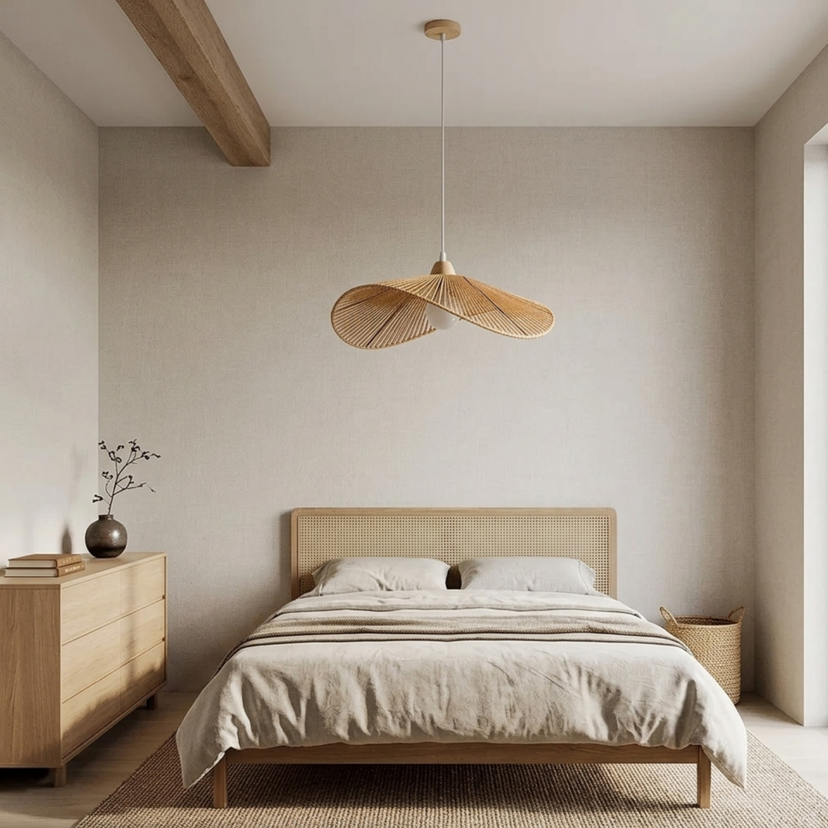 Wabi Sabi Rattan Pendant Light Wavy Woven Bamboo and Wood Shade
