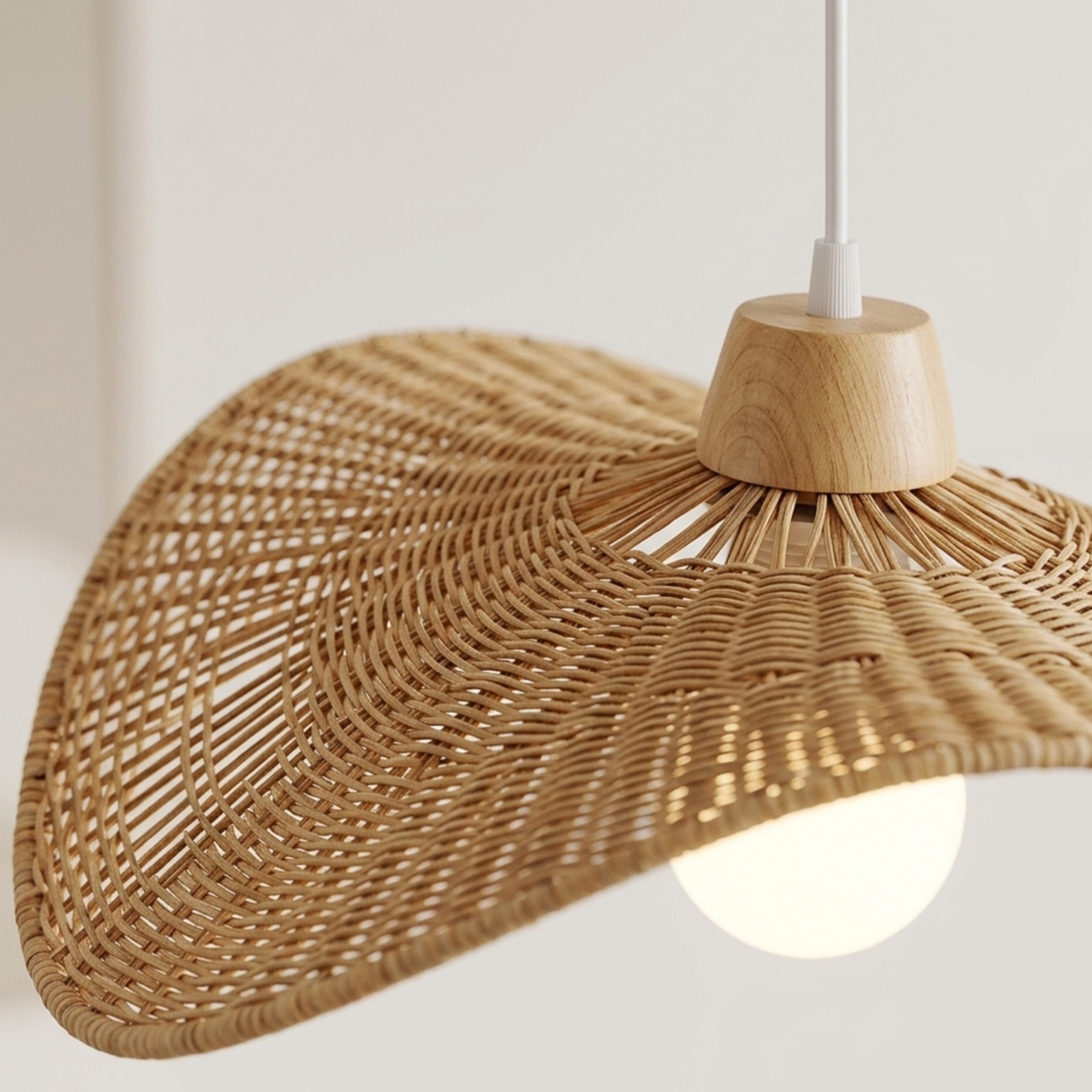 Wabi Sabi Rattan Pendant Light Wavy Woven Bamboo and Wood Shade