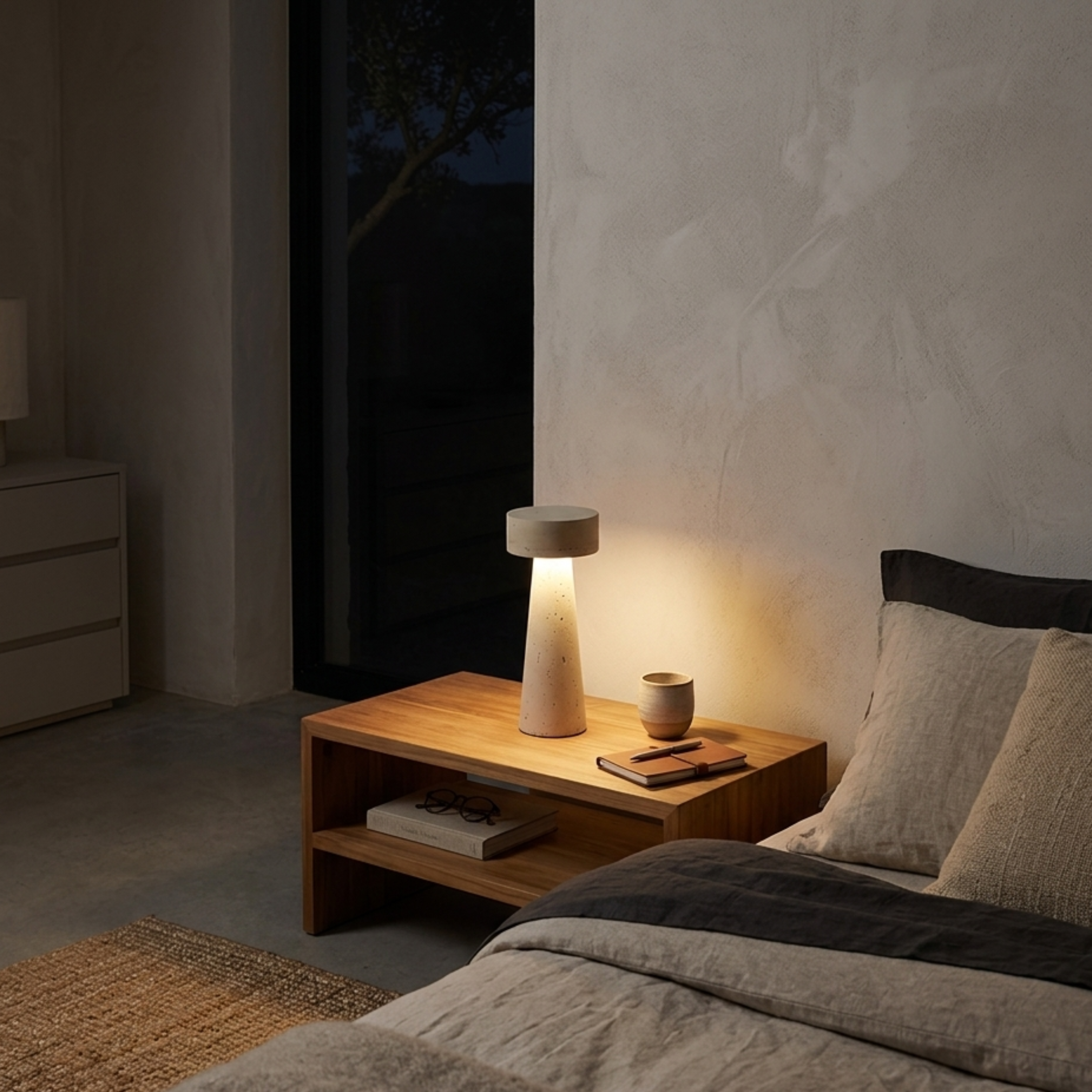 Wabi Sabi Travertine Stone Mushroom LED Table Lamp