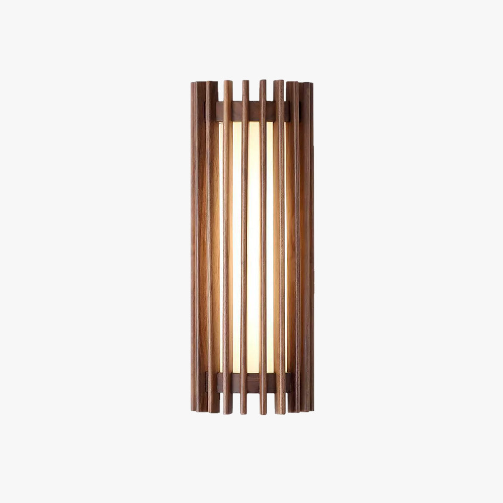 Walnut Wood Slatted Cylindrical Wall Light