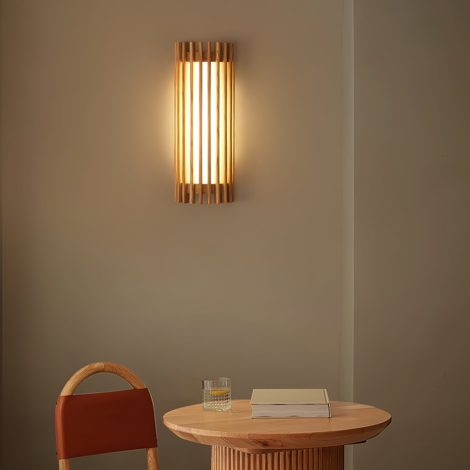 Walnut Wood Slatted Cylindrical Wall Light