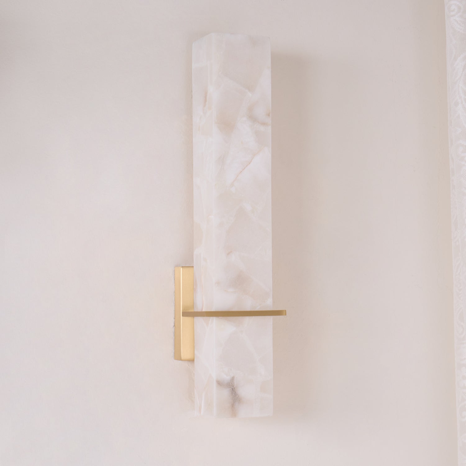 White Alabaster Wall Light Brass Modern Cuboid Sconce