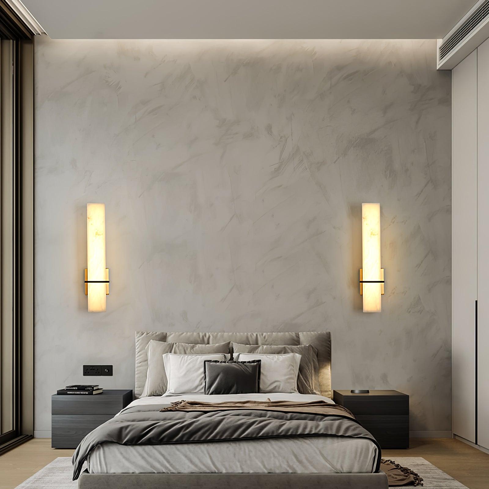 White Alabaster Wall Light Brass Modern Cuboid Sconce