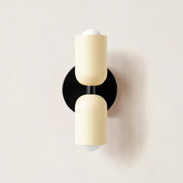 White and Black Cylinder Metal Two Light Wall Sconce Bedside Wall Light