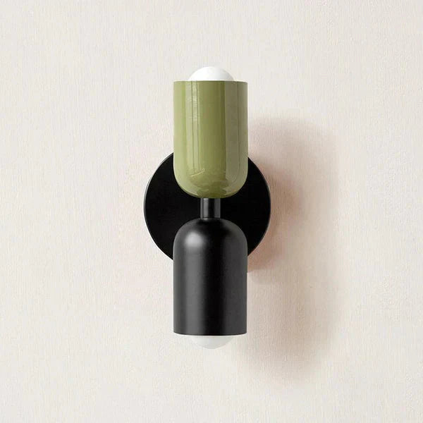 White and Black Cylinder Metal Two Light Wall Sconce Bedside Wall Light