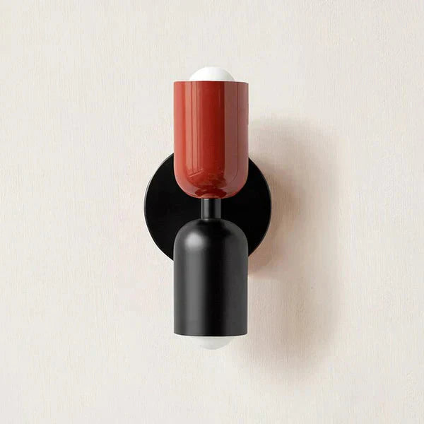 White and Black Cylinder Metal Two Light Wall Sconce Bedside Wall Light