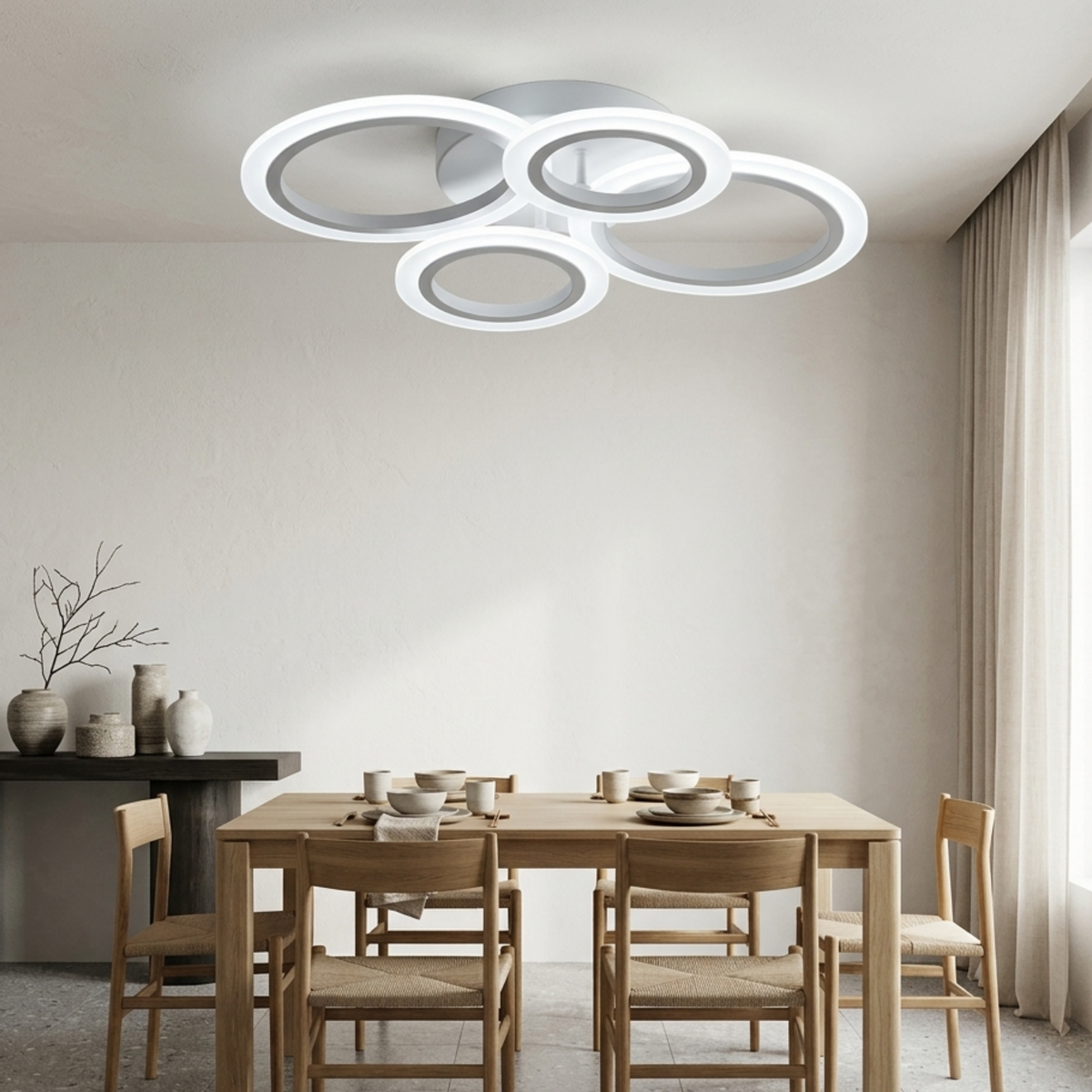 White Four Ring LED Flush Mount Ceiling Light Dimmable With Remote