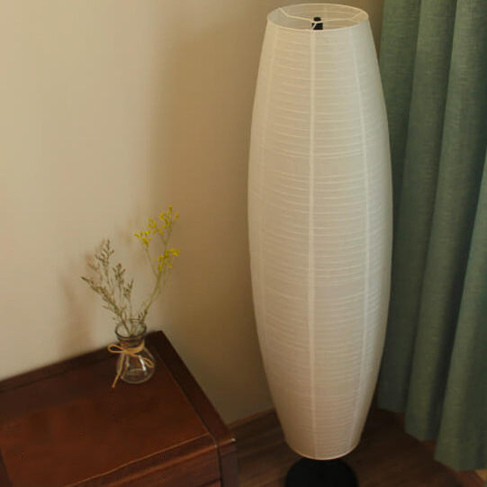 White Rice Paper Column Floor Lamp Nordic Japandi Paper Lantern Light