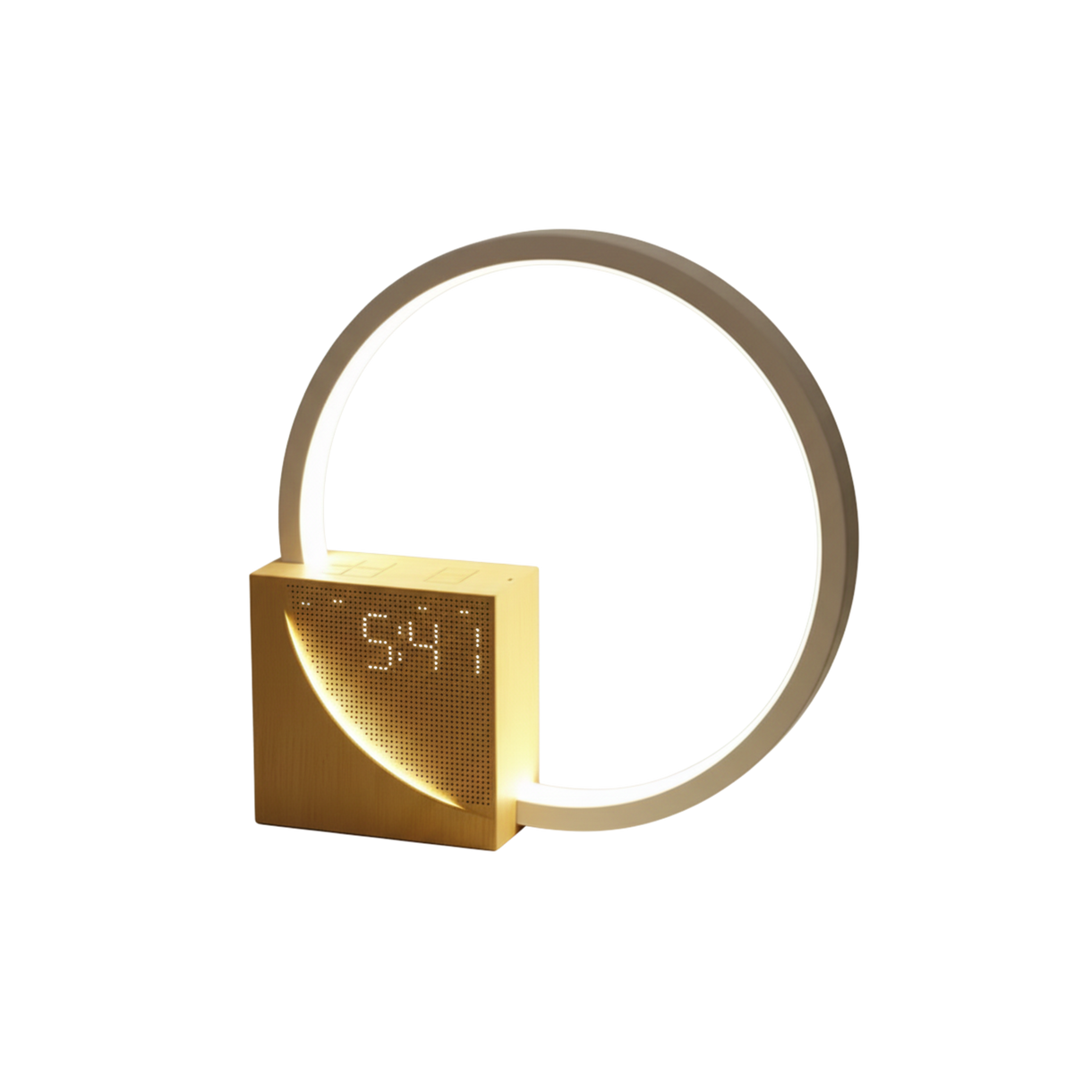 Wood and Aluminium Touch Control LED Ring Bedside Lamp With Alarm Clock