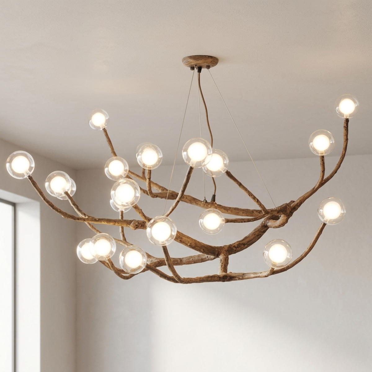 Wood Metal and Glass Branch Chandelier Tree Style Ceiling Light