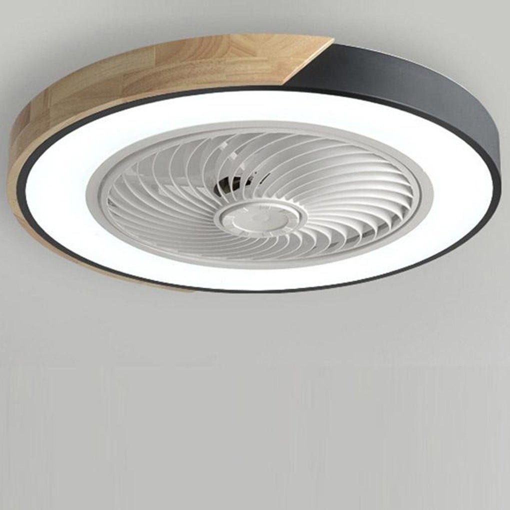 Wood Trim LED Ceiling Fan Light with Remote Control Flush Mount