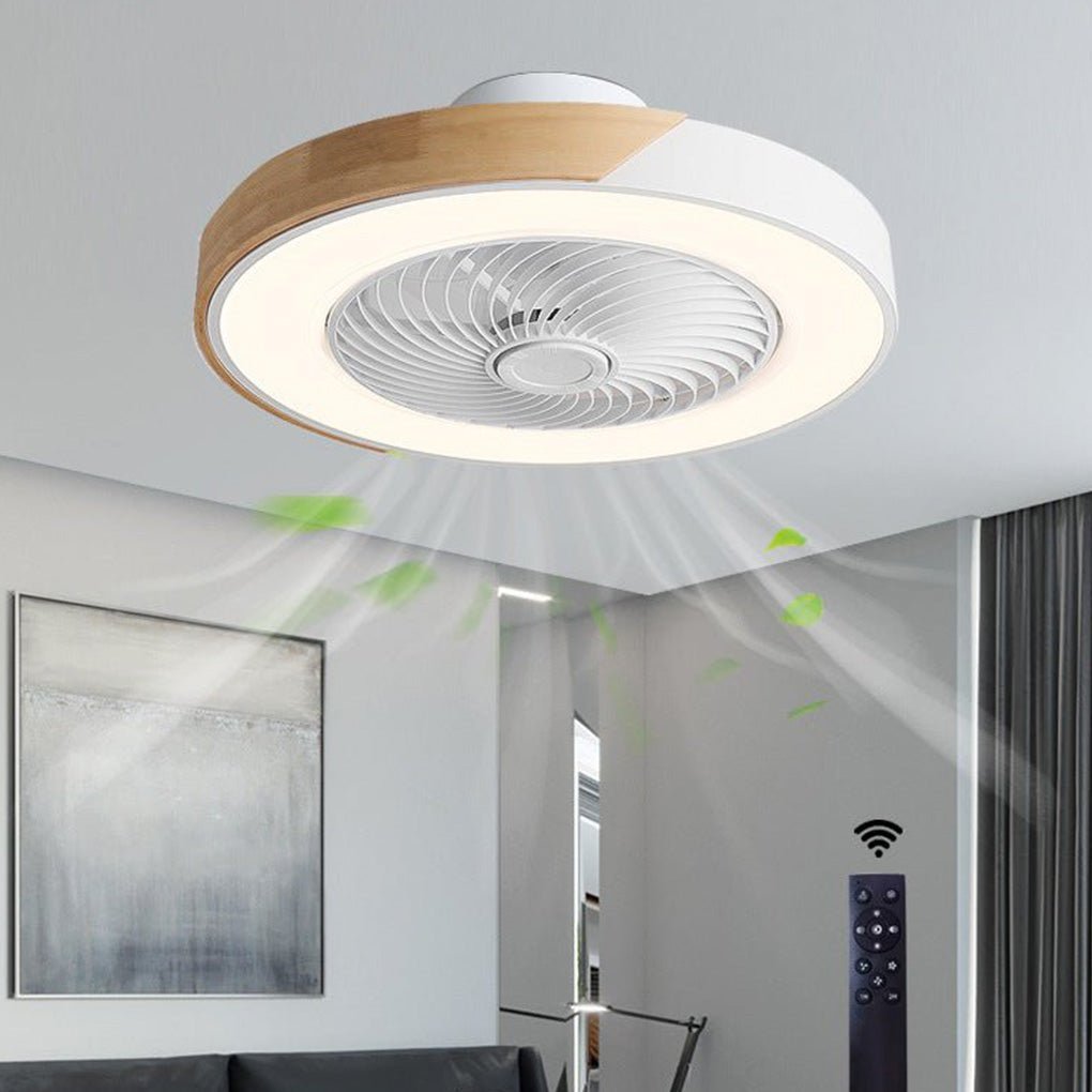 Wood Trim LED Ceiling Fan Light with Remote Control Flush Mount