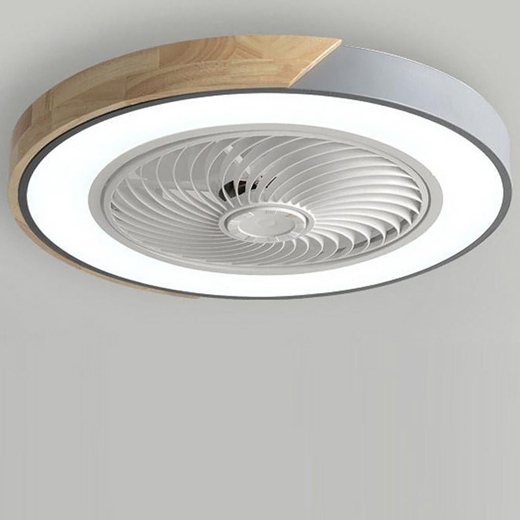 Wood Trim LED Ceiling Fan Light with Remote Control Flush Mount