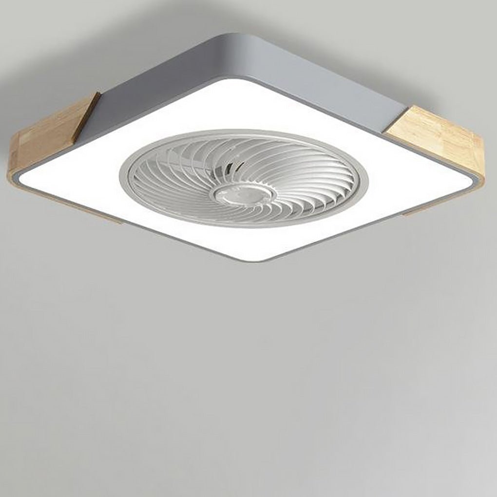 Wood Trim LED Ceiling Fan Light with Remote Control Flush Mount