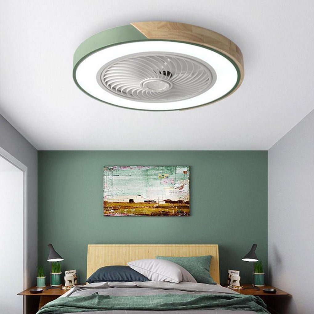 Wood Trim LED Ceiling Fan Light with Remote Control Flush Mount