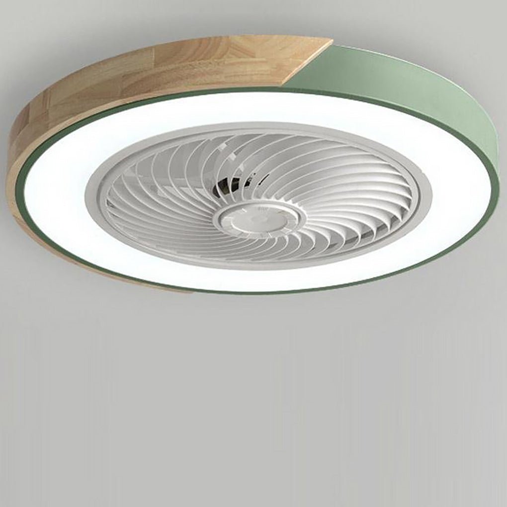 Wood Trim LED Ceiling Fan Light with Remote Control Flush Mount
