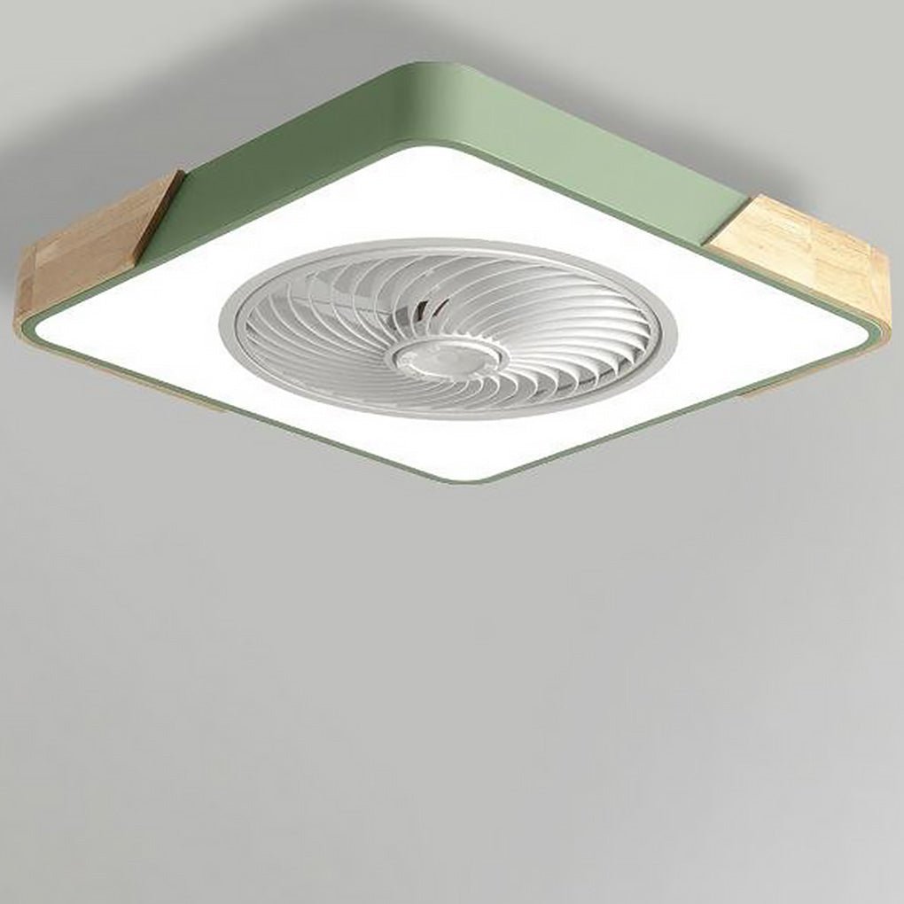 Wood Trim LED Ceiling Fan Light with Remote Control Flush Mount