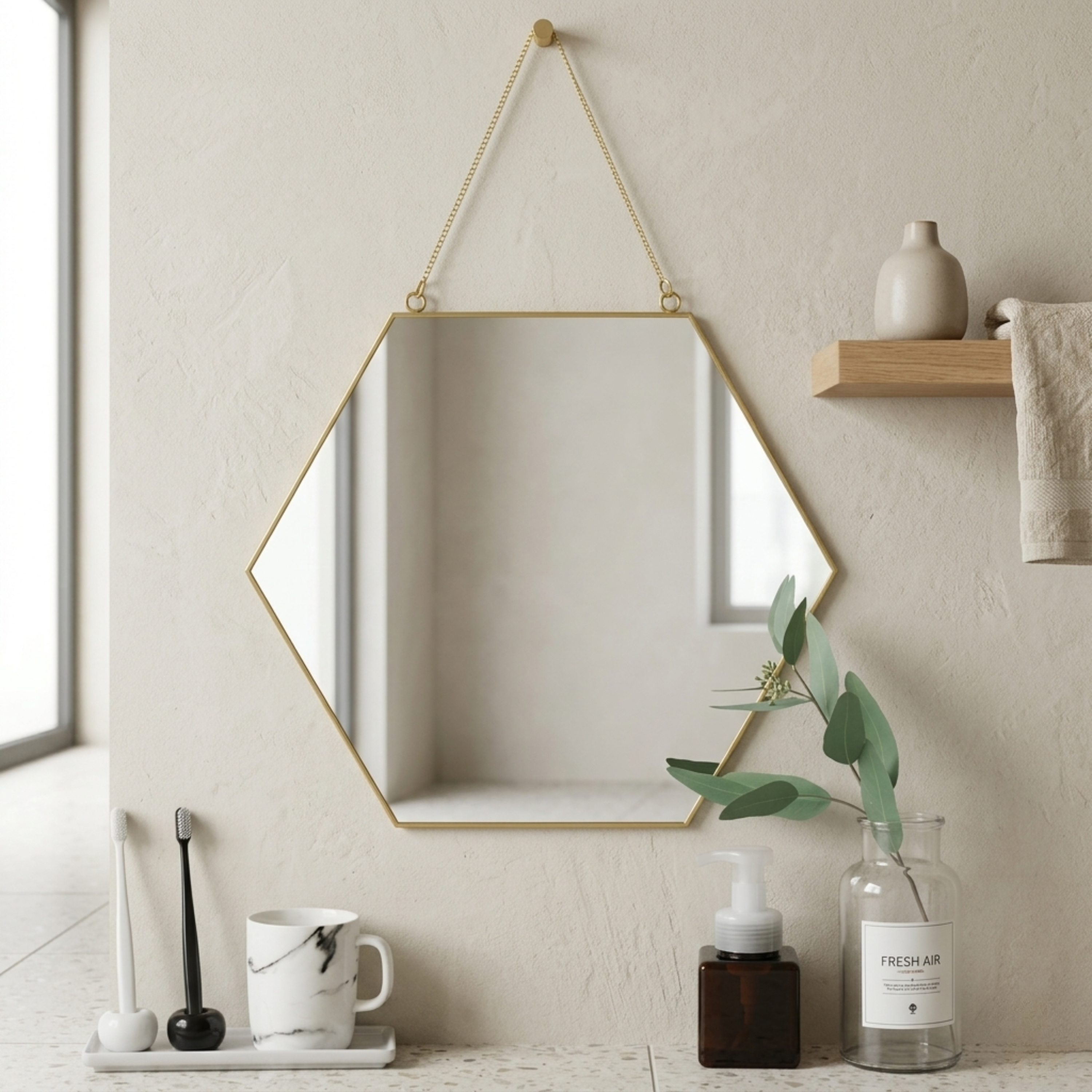 Hexagonal Gold Frame Wall Mirror