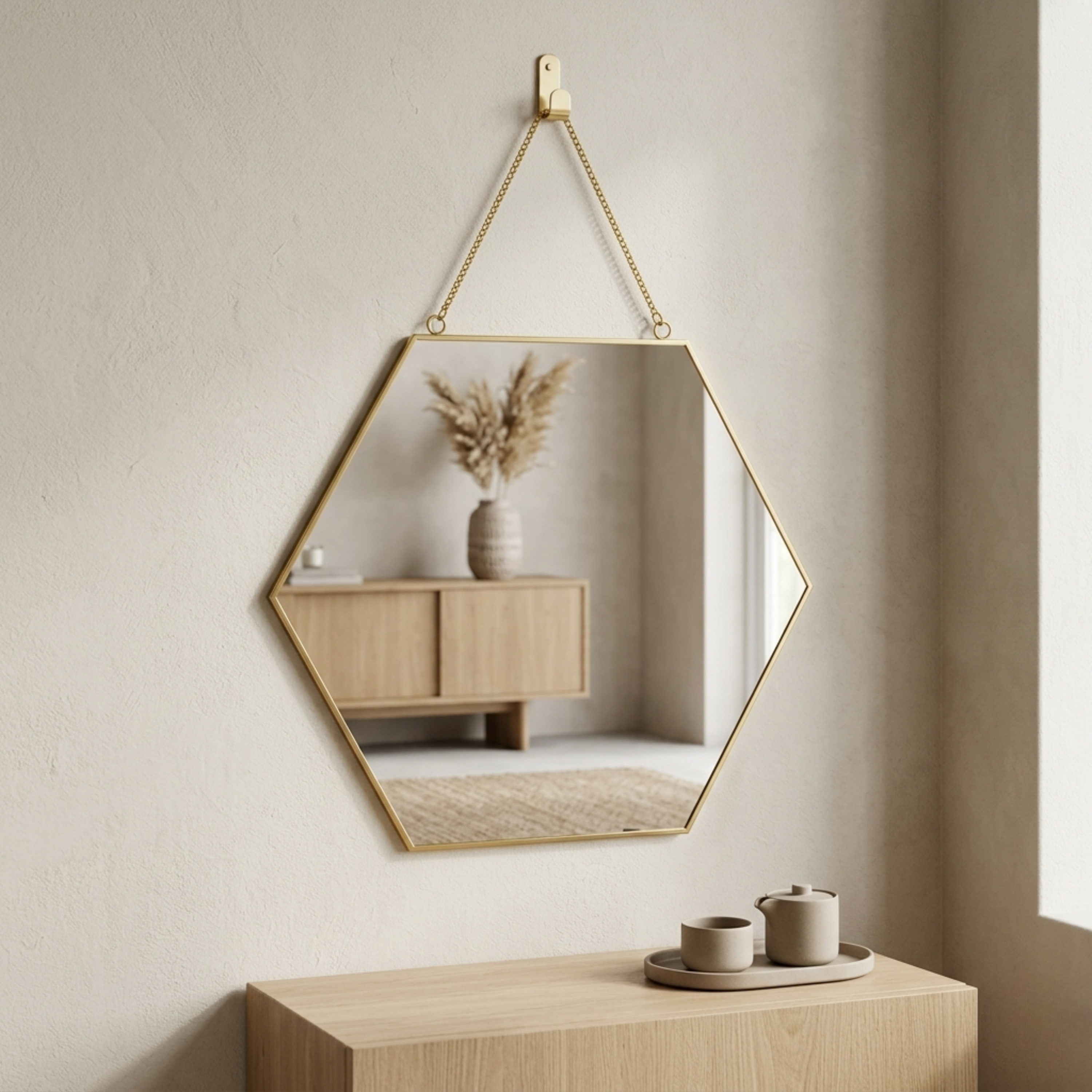 Hexagonal Gold Frame Wall Mirror