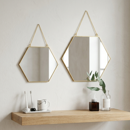 Hexagonal Gold Frame Wall Mirror