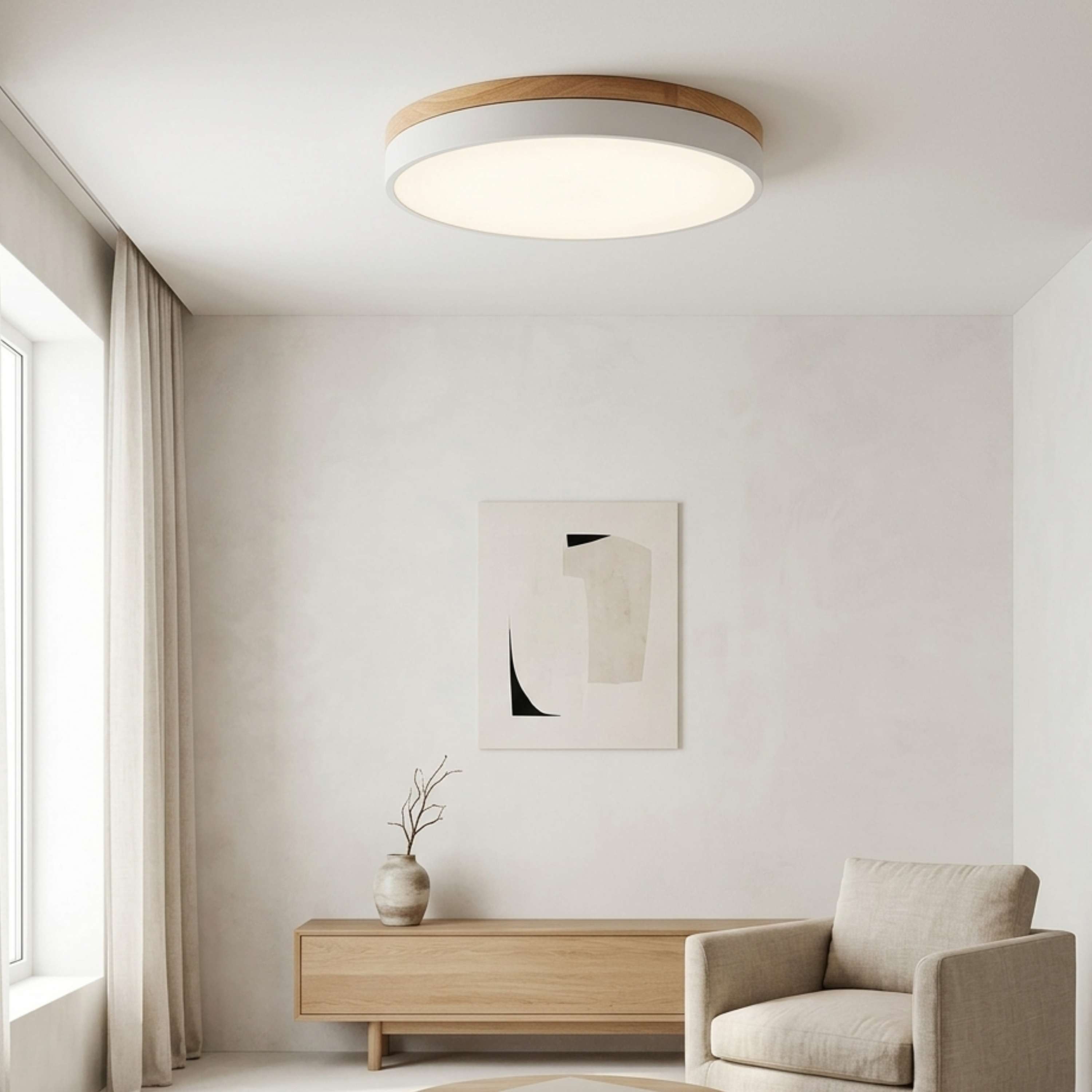 Round Wood Trim Flush Mount Ceiling Light
