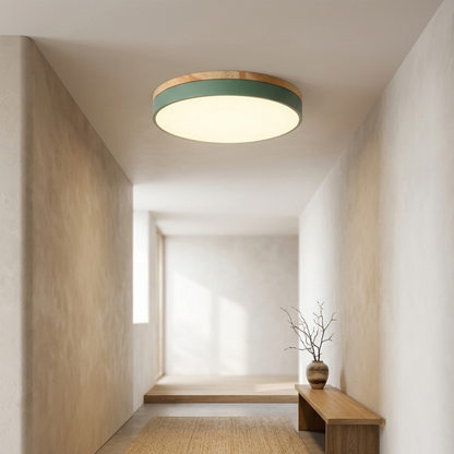 Round Wood Trim Flush Mount Ceiling Light