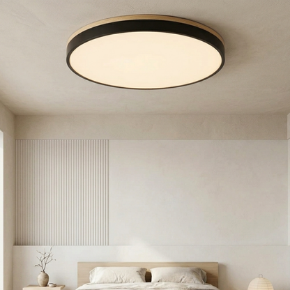 Round Wood Trim Flush Mount Ceiling Light