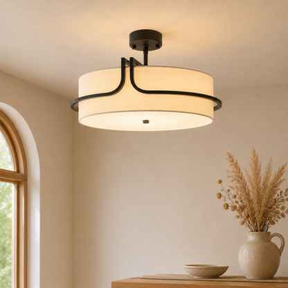 Black Fabric Semi Flush Ceiling Light