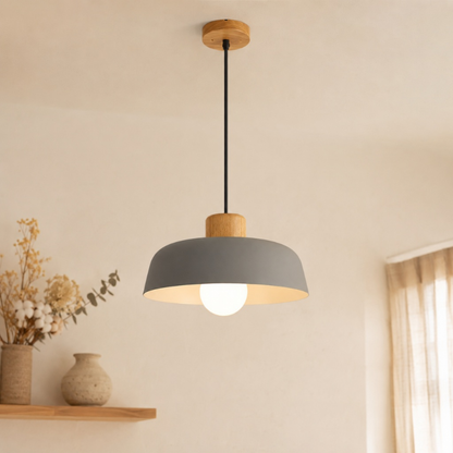 Grey Iron Wood Pendant Ceiling Light