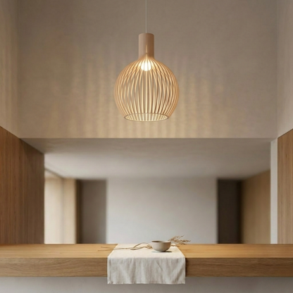 Wood Ribbed E27 Pendant Ceiling Light