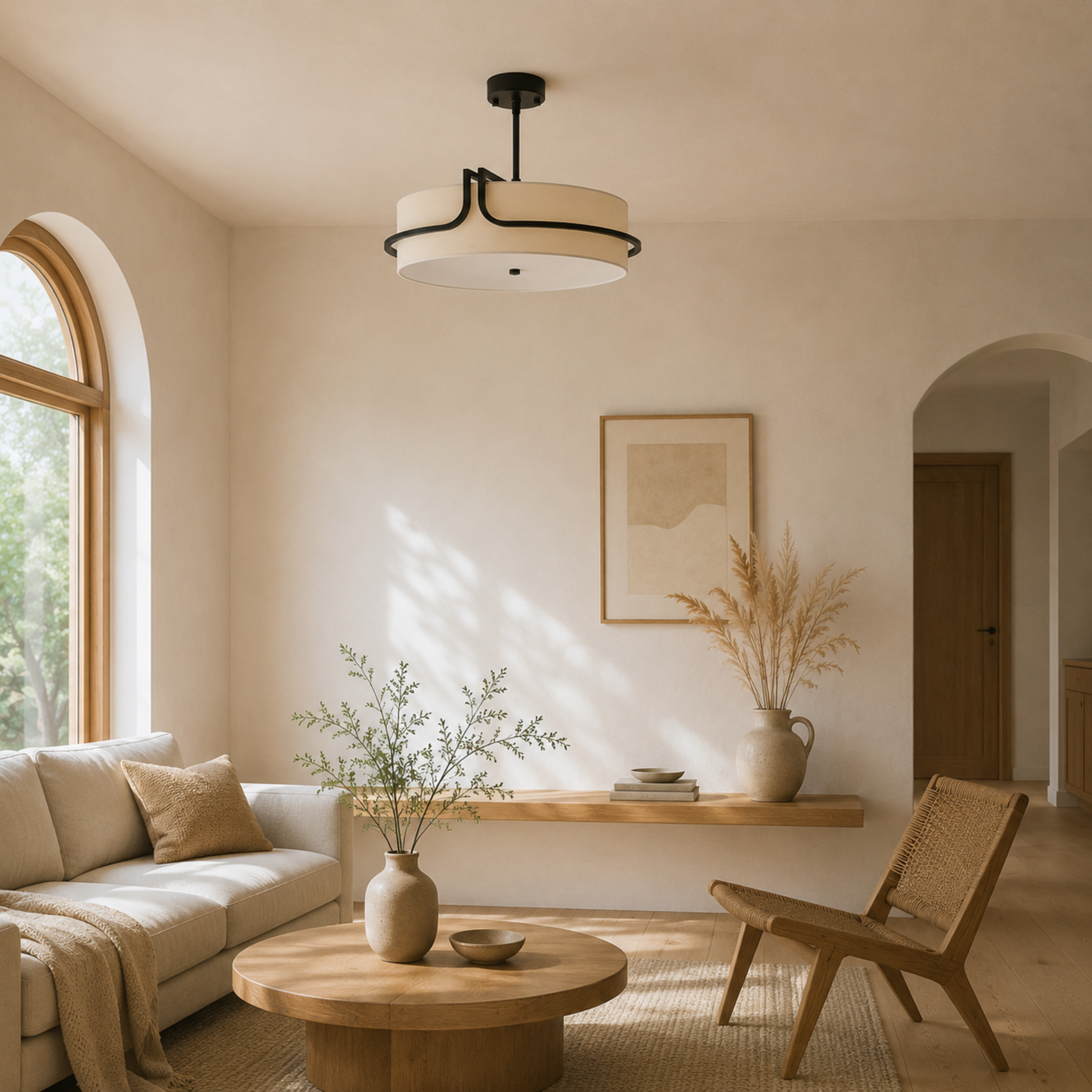 Black Fabric Semi Flush Ceiling Light